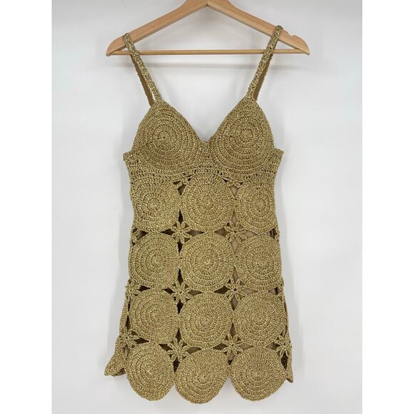 SIMON MILLER | NWT Beep Beep Mini Dress in Star Gold Lurex Crochet S - Picture 4 of 13